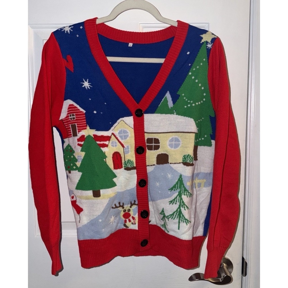 Christmas Cardigan Sweater Womens S Grannycore Cotton Ramie Holiday Knit Festive